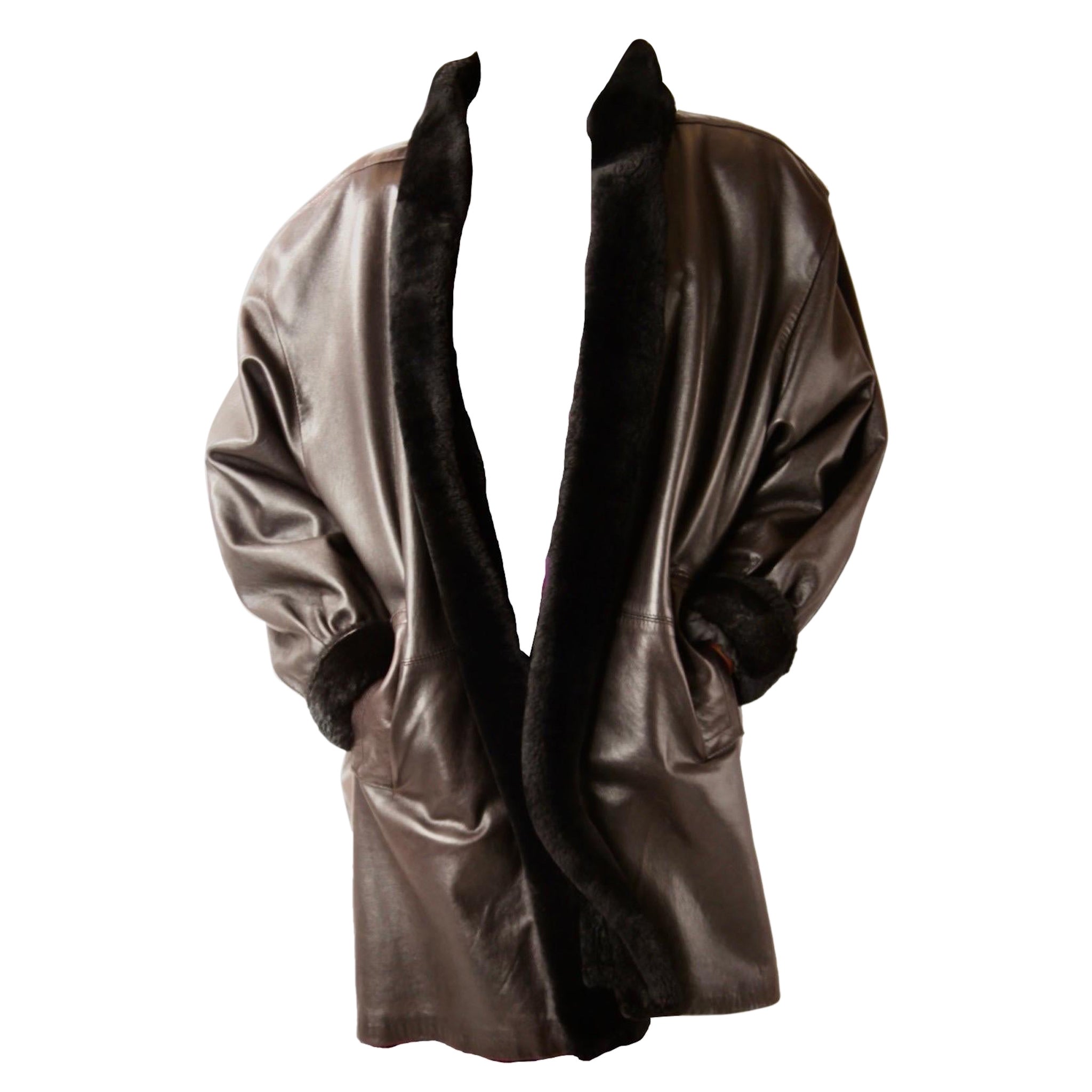 Yves Saint Laurent  oversize silhouette  chocolate shearling coat. C. 1980s For Sale