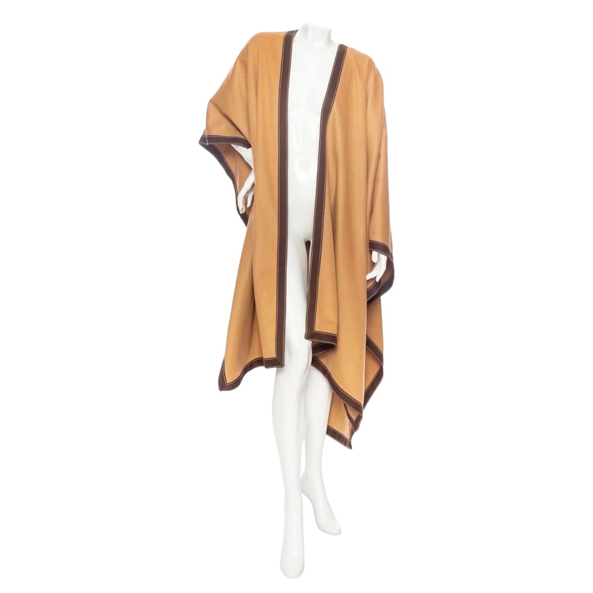 Balmain Camel Wool-Blend Contrast-Trim Draped Poncho Fall2020 For Sale