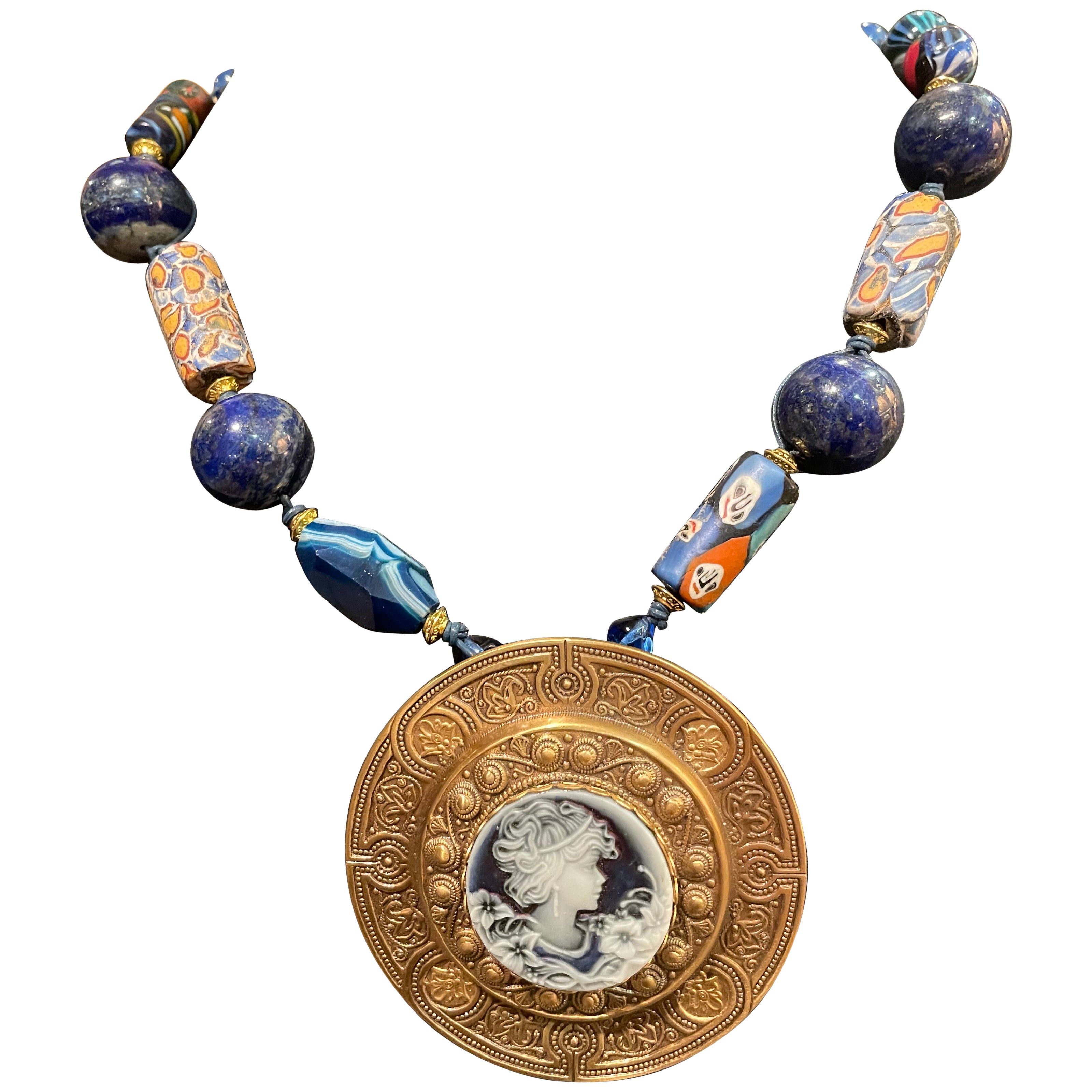 LB offers a vintage style Brass and Resin pendant with Murano glass and Lapis For Sale