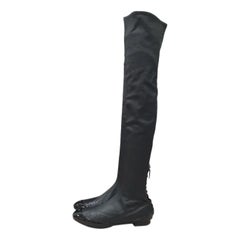 Chanel Black Leather Flat Pointed Toe Over Knee Boots