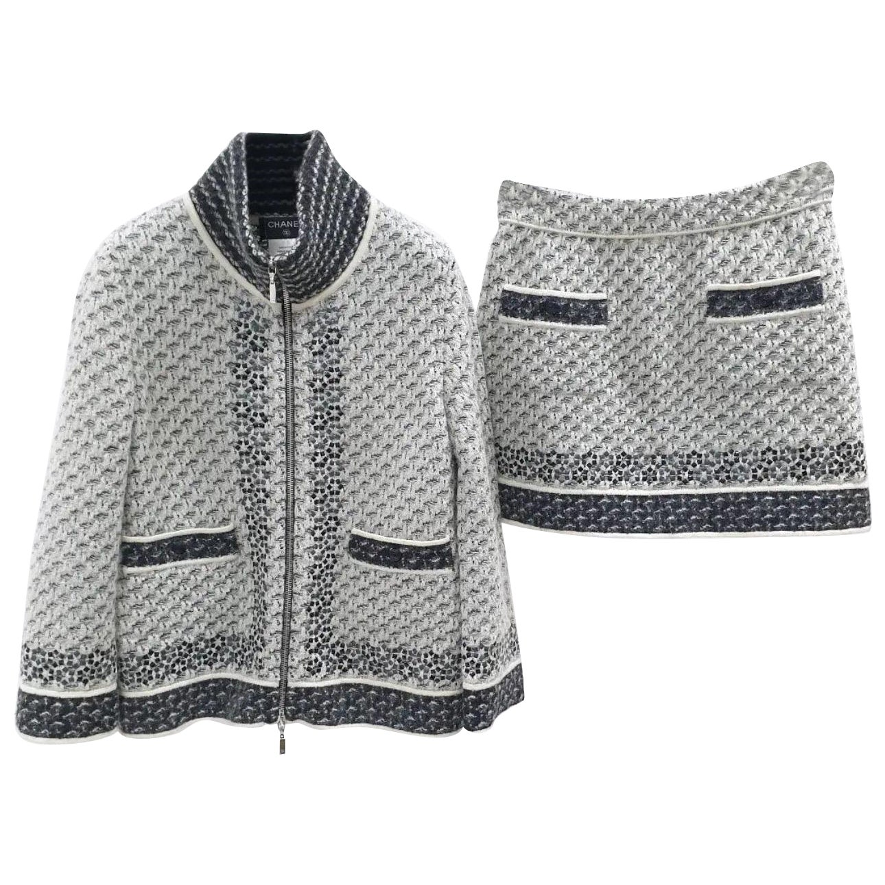 Chanel Light Grey Cashmere Jacket and Mini Skirt Set