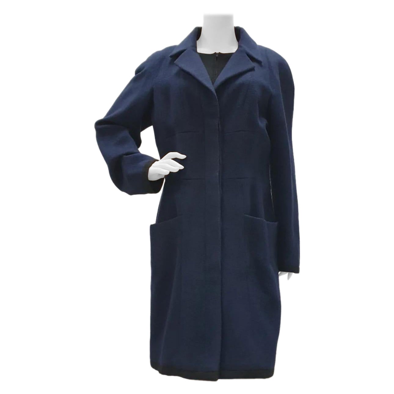 Chanel Navy Cashmere Silk Coat For Sale