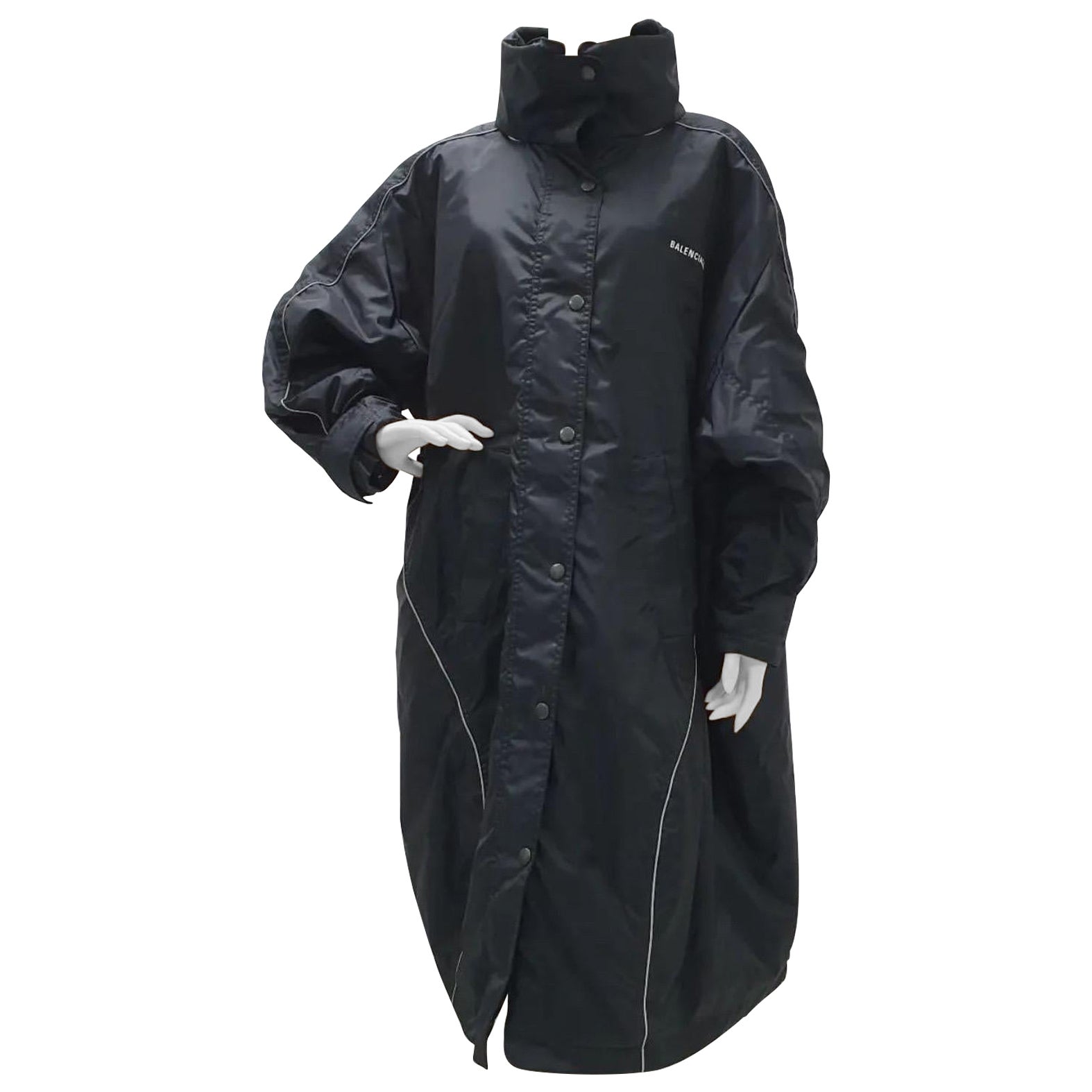 Balenciaga Black Oversized Long Nylon Parka Coat  For Sale