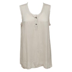 DOLCE & GABBANA Camicia senza maniche Top Beige Bottoni Viscosa Seta Sz 42