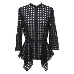 OSCAR DE LA RENTA Black Cardigan Jacket Eyelet Lace 3/4 Sleeve Sz 4
