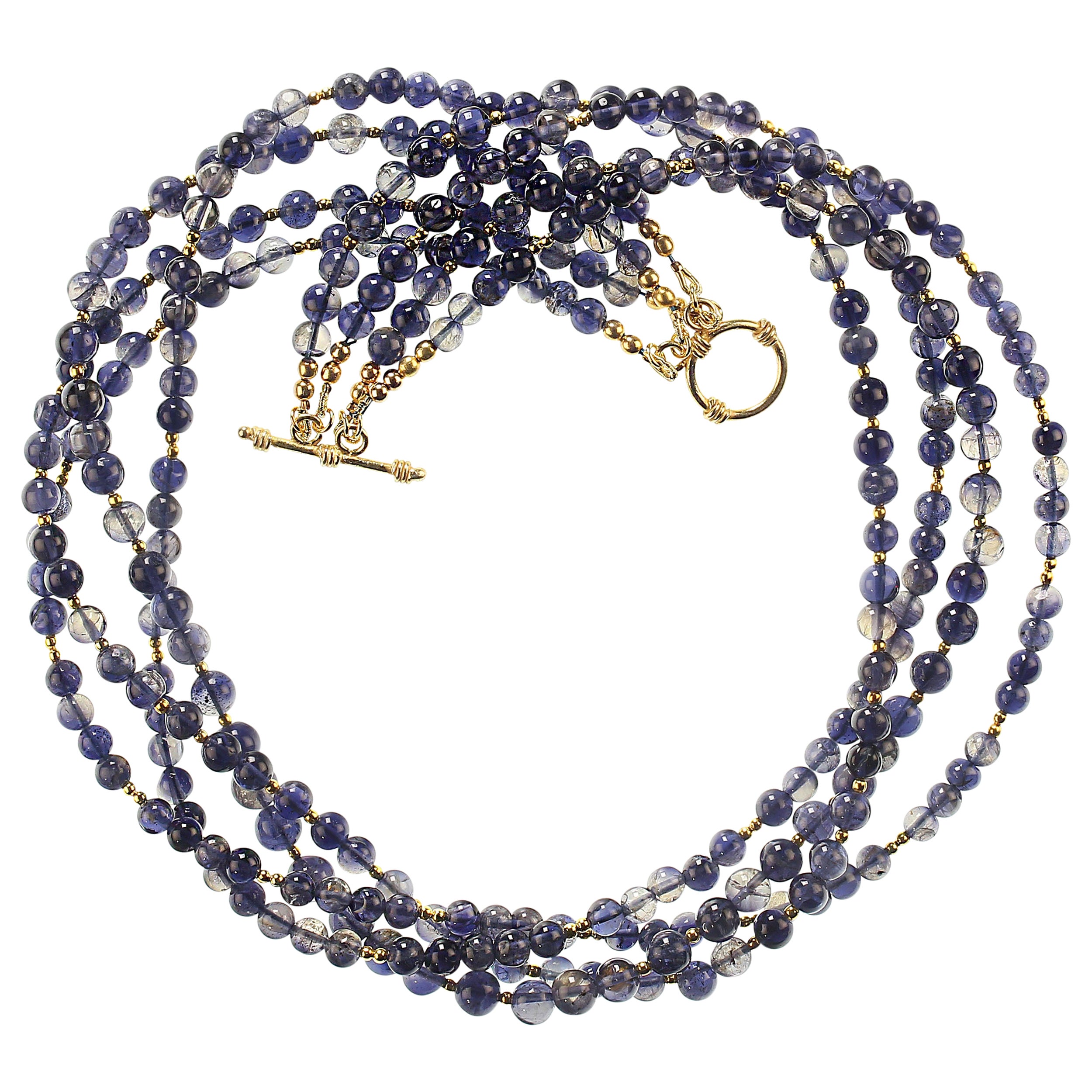 AJD 18 Inch Rare Blue Iolite Four Strand Unique necklace  For Sale