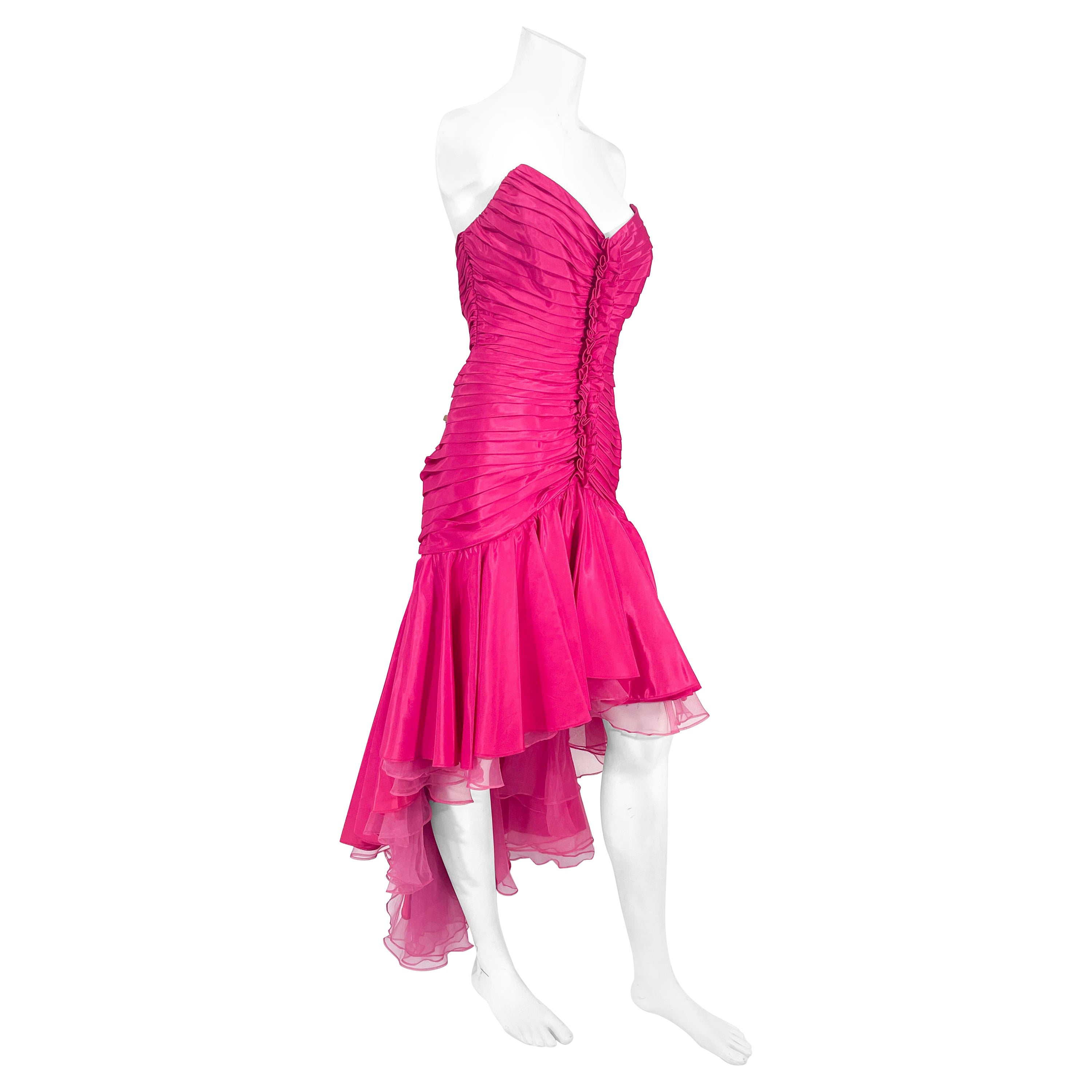 1980s Tadashi Hot Pink Cocktail Dress For Sale