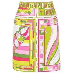 EMILIO PUCCI c.1960's Green Pink Geometric Signature Print Cotton Mini Skirt 10