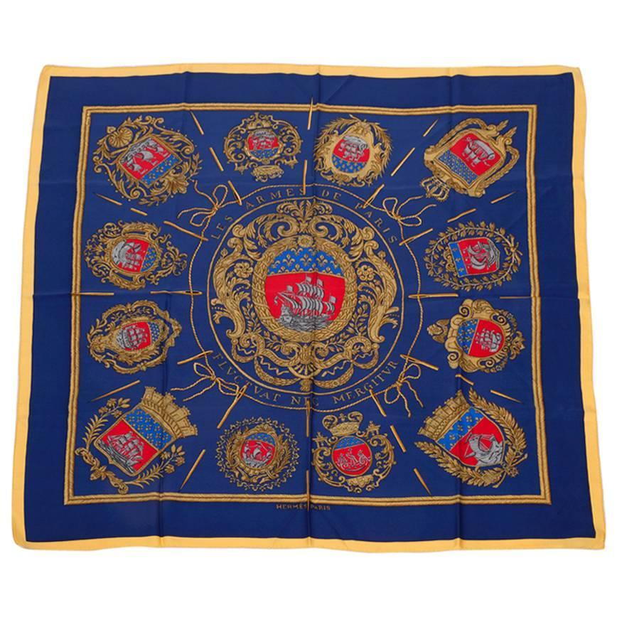 Rare Hermes Les Armes De Paris Silk Twill Carre Scarf For Sale at 1stdibs