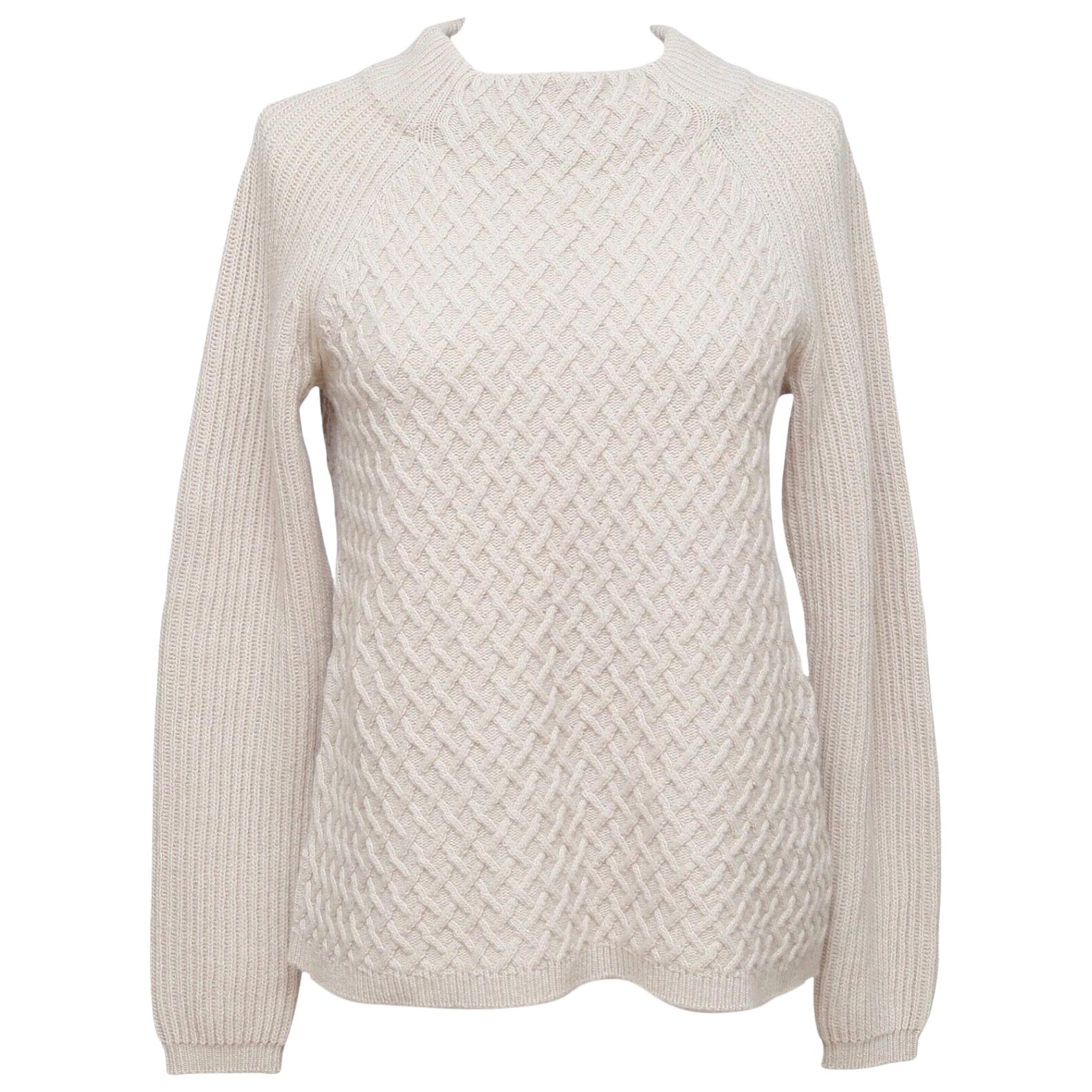 MAX MARA Knit Sweater Beige Long Sleeve Moc Turtleneck Pullover Sz S For Sale