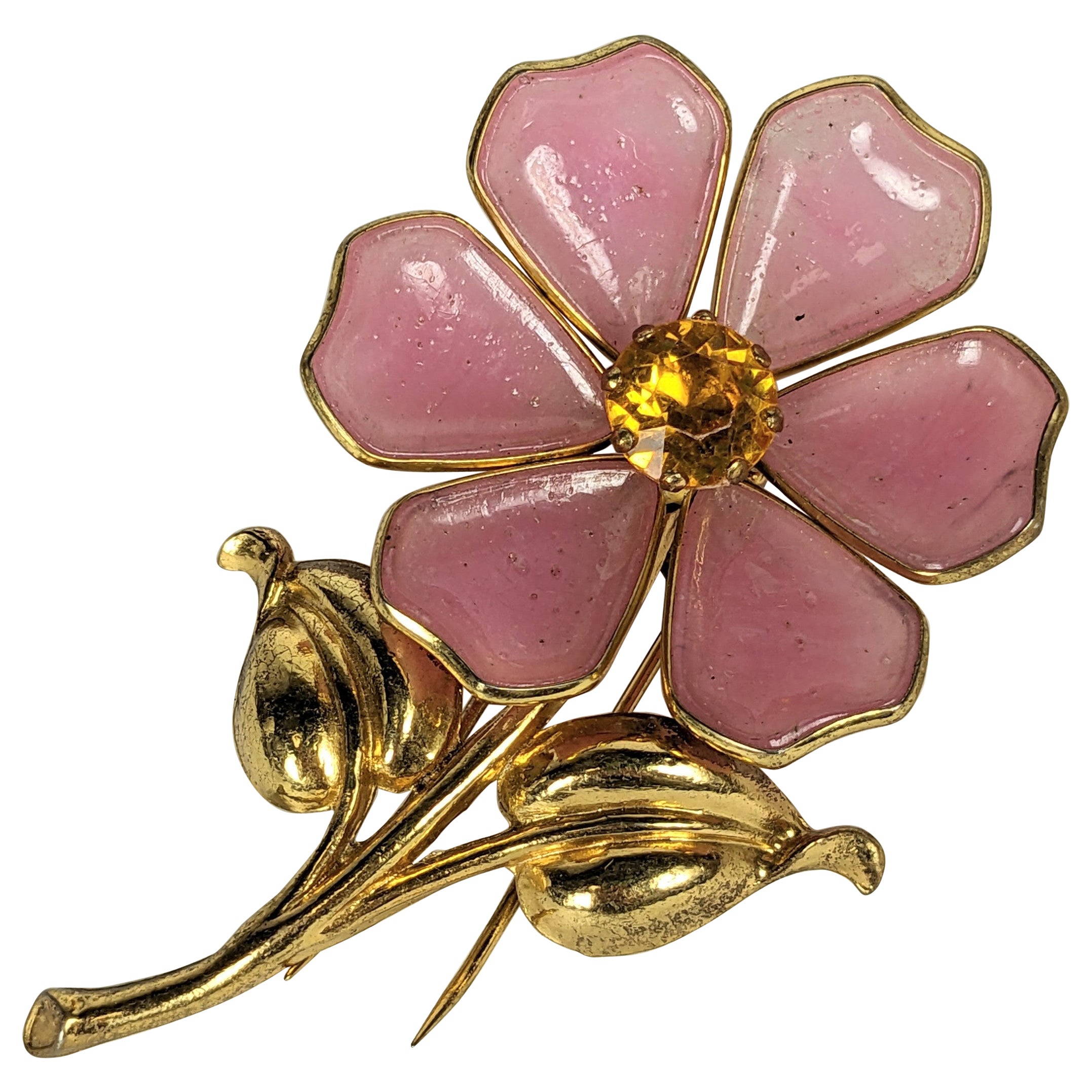 Clip à fleurs roses de style Gripoix Art Déco en vente