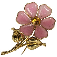 Vintage Art Deco Gripoix Style Pink Flower Clip