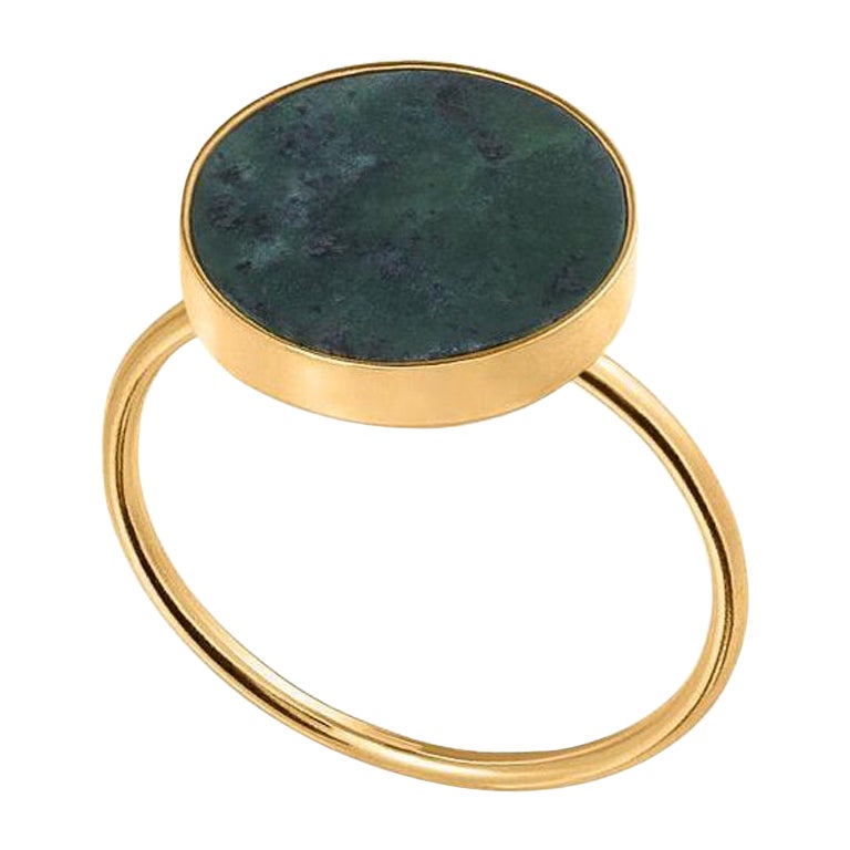 Ring with green nephrite jade gold size 8.5