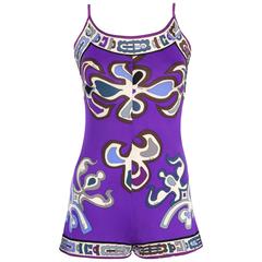 EMILIO PUCCI c.1960's Purple Signature Print 100% Silk Shorts Romper Playsuit 5