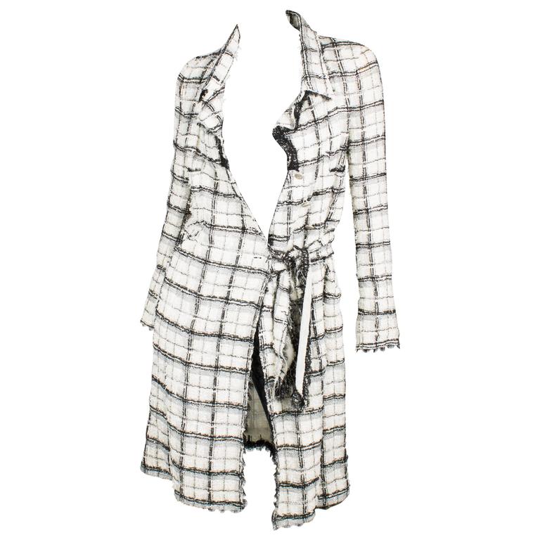 Chanel coat/dress-black/white/silver checkered at 1stDibs