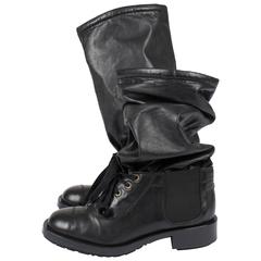 Chanel Sock Combat Boots Runway 2011 - black leather