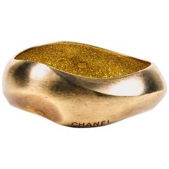 Chanel Spring 2007 Brushed Gold Tone Enameled Metal Wavy Distressed Bangle