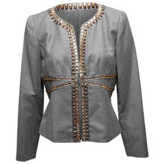 Valentino - Veste grise embellie en laine et cachemire, taille US 10