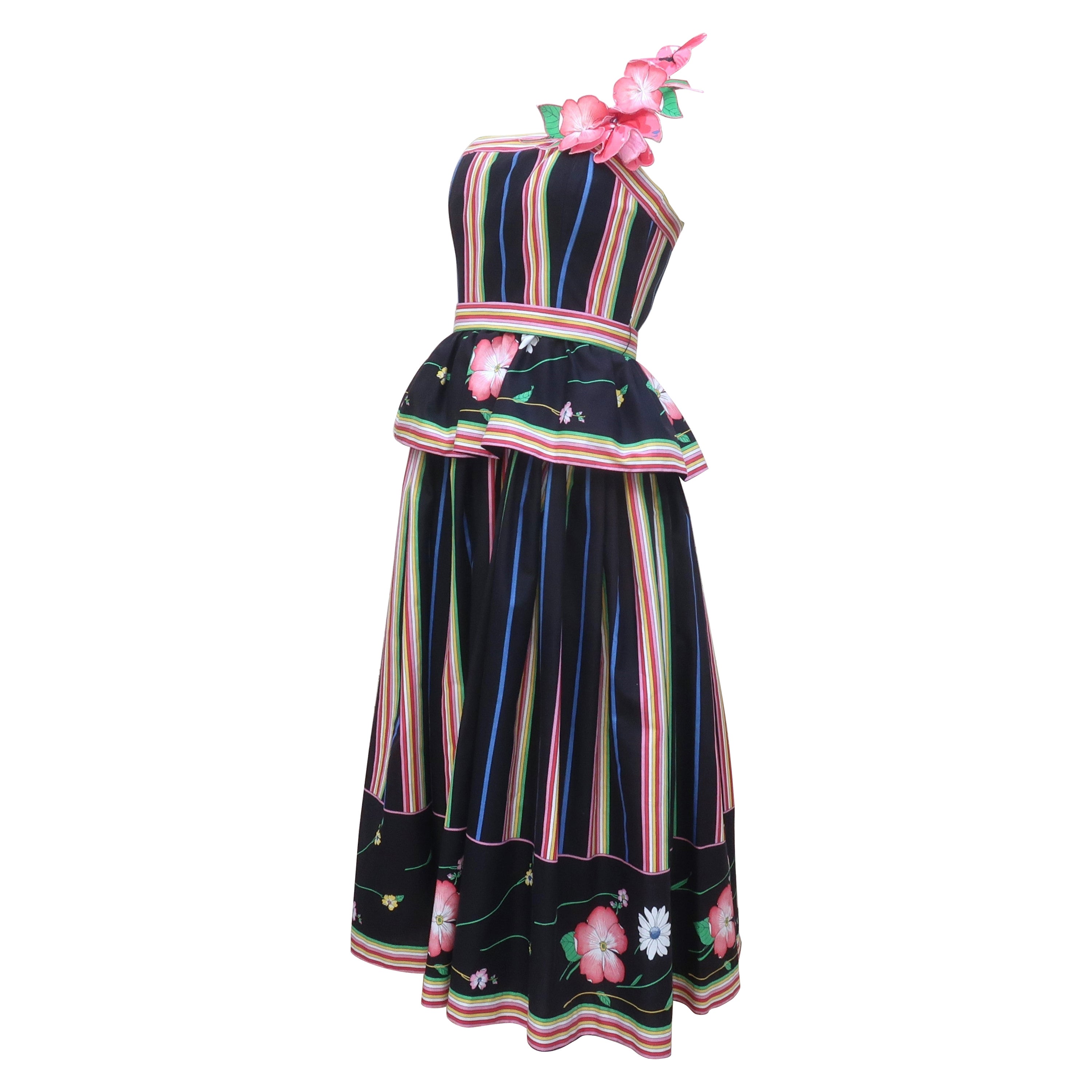 Floral Polished Cotton Sundress Dress, 1970's For Sale