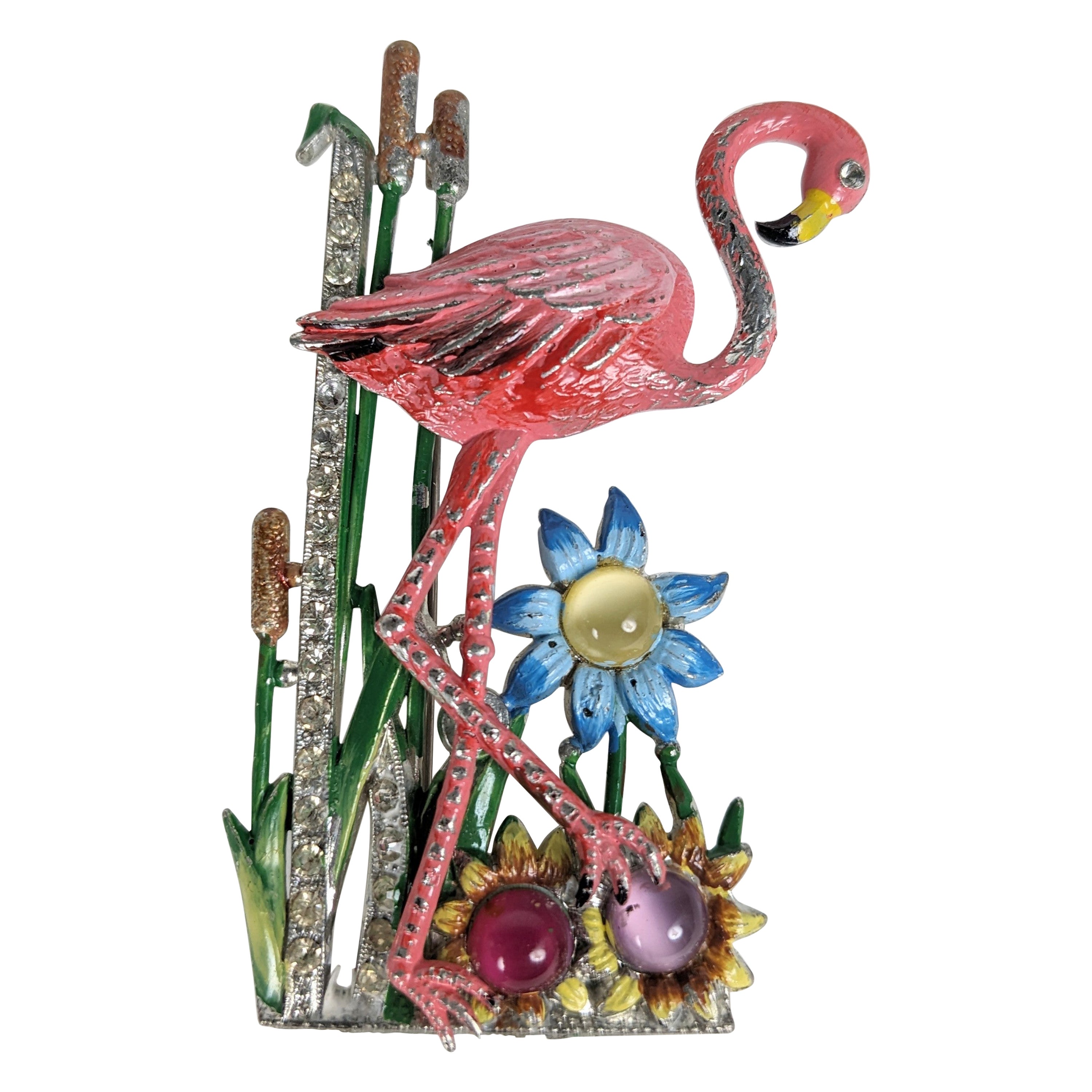 Art Deco Novelty Flamingo Brooch  For Sale