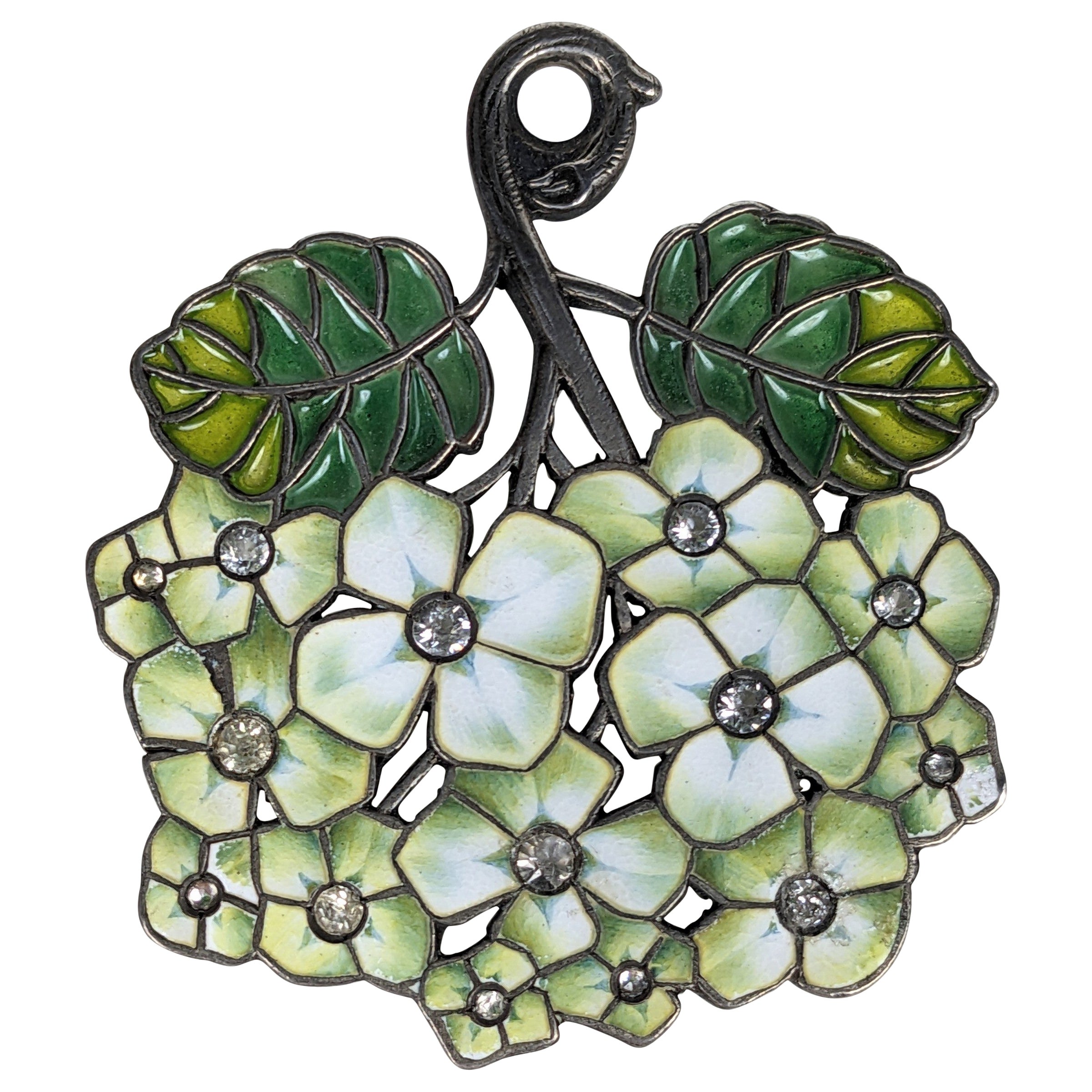 Art Nouveau Hydrangea Plique a Jour Pendant