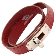 Hermes Kelly Burgundy Leather x Silver Tone Bracelet