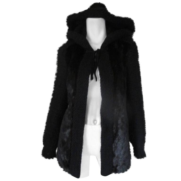 hooded knitted/ black mink fur vest For Sale at 1stDibs