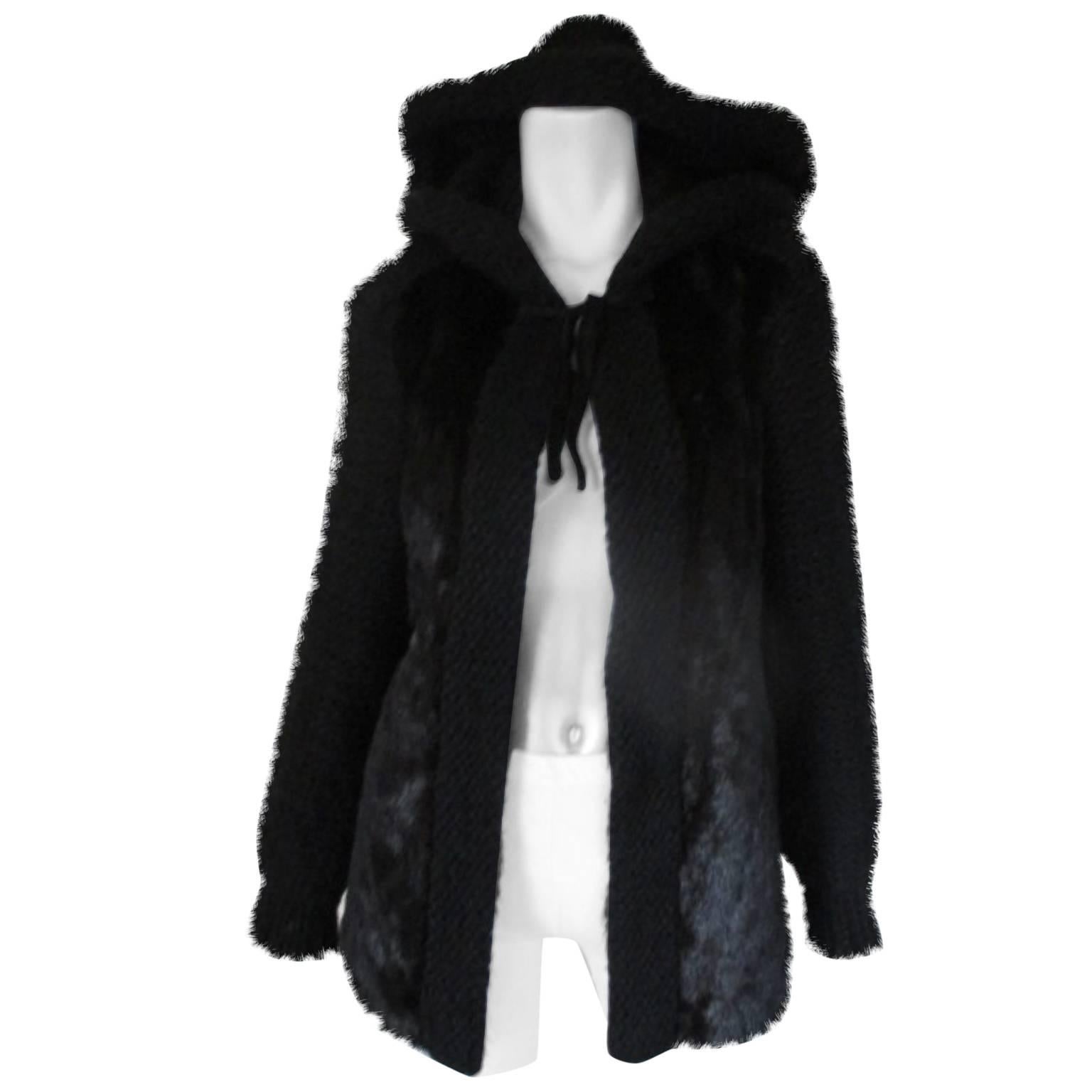 hooded knitted/ black mink fur vest For Sale
