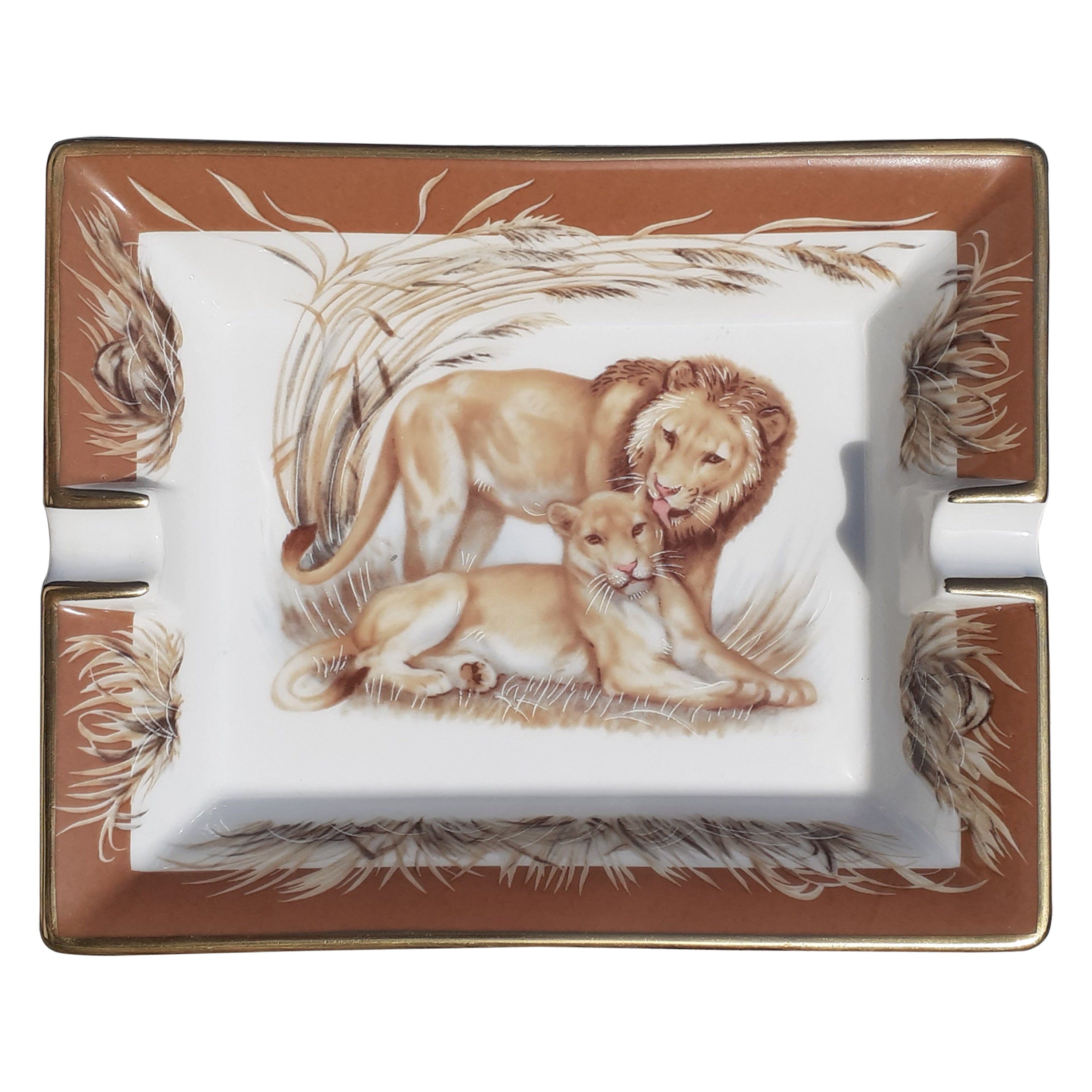 Hermès Cigar Ashtray Change Tray Lion and Lioness Kenya Africa R Dallet For Sale