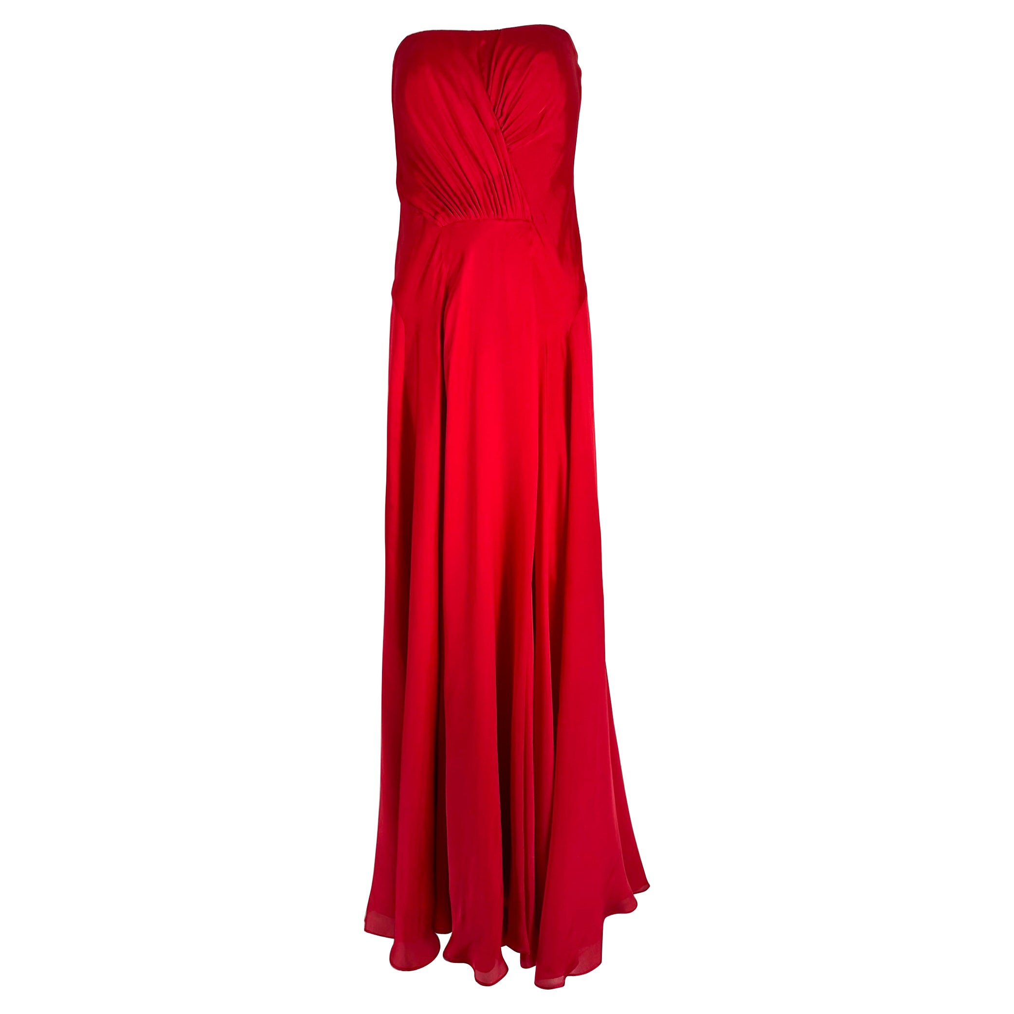 Ralph Lauren Collection Draped Red Silk Strapless Evening Gown 6 For Sale