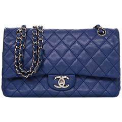 Chanel Blue Caviar Leather 10" Classic Medium Double Flap Bag