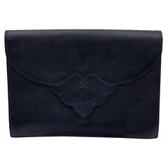 Yves Saint Laurent Used Black Leather YSL Logo Flap Clutch Purse