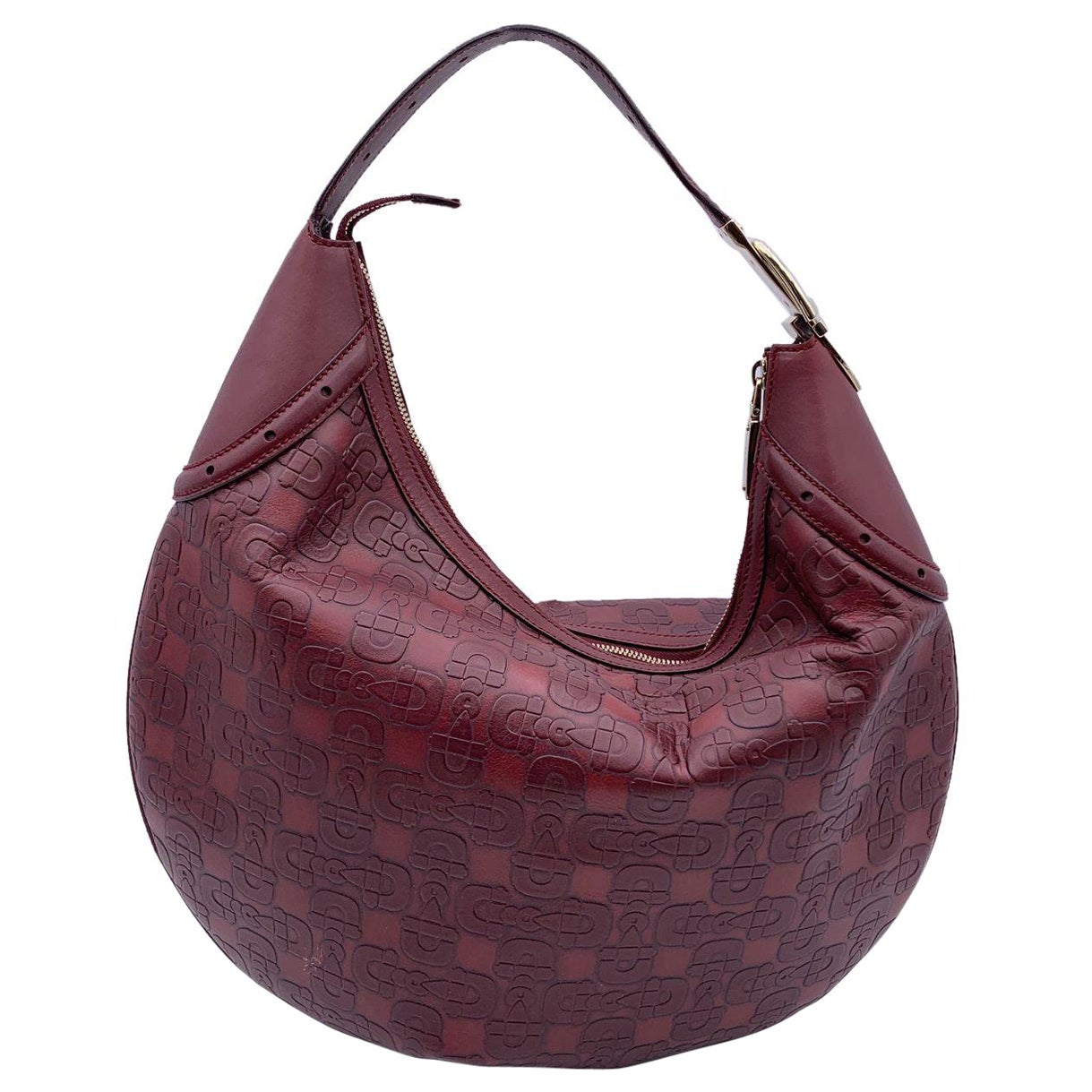 Gucci Burgundy Embossed Leather Horsebit Glam Hobo Shoulder Bag
