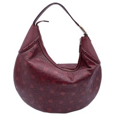 Gucci Burgundy Embossed Leather Horsebit Glam Hobo Shoulder Bag