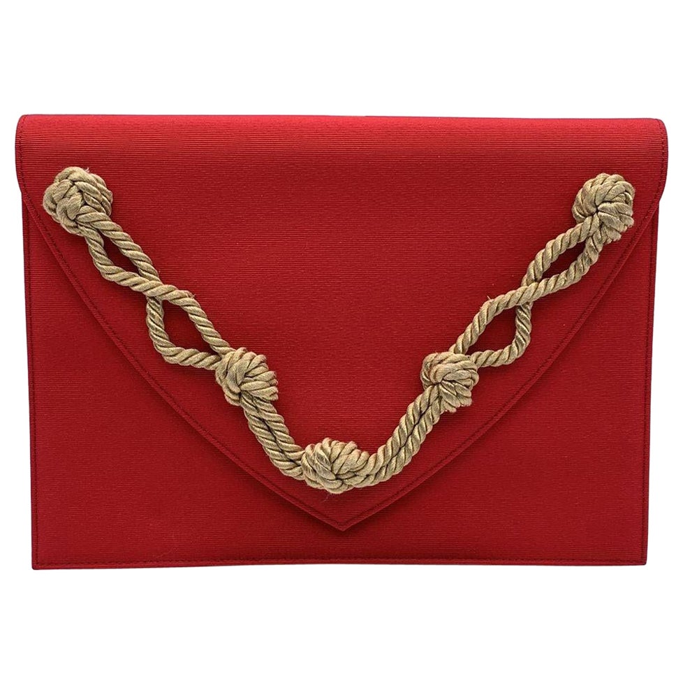 Yves Saint Laurent Vintage Red Gros Grain Golden Cord Clutch Bag