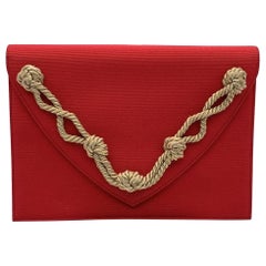 Yves Saint Laurent Vintage Red Gros Grain Golden Cord Clutch Bag