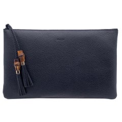 Gucci Black Leather Pochette Bamboo Tassel Clutch Bag Handbag
