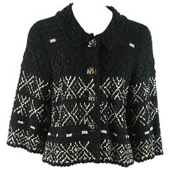 Oscar de la Renta Black and Ivory Silk Crocheted Jacket - L