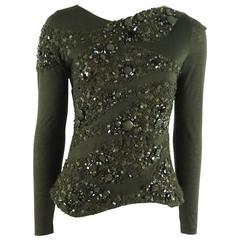 Akris Army Green Cashmere Heavily Beaded Top - 8 8