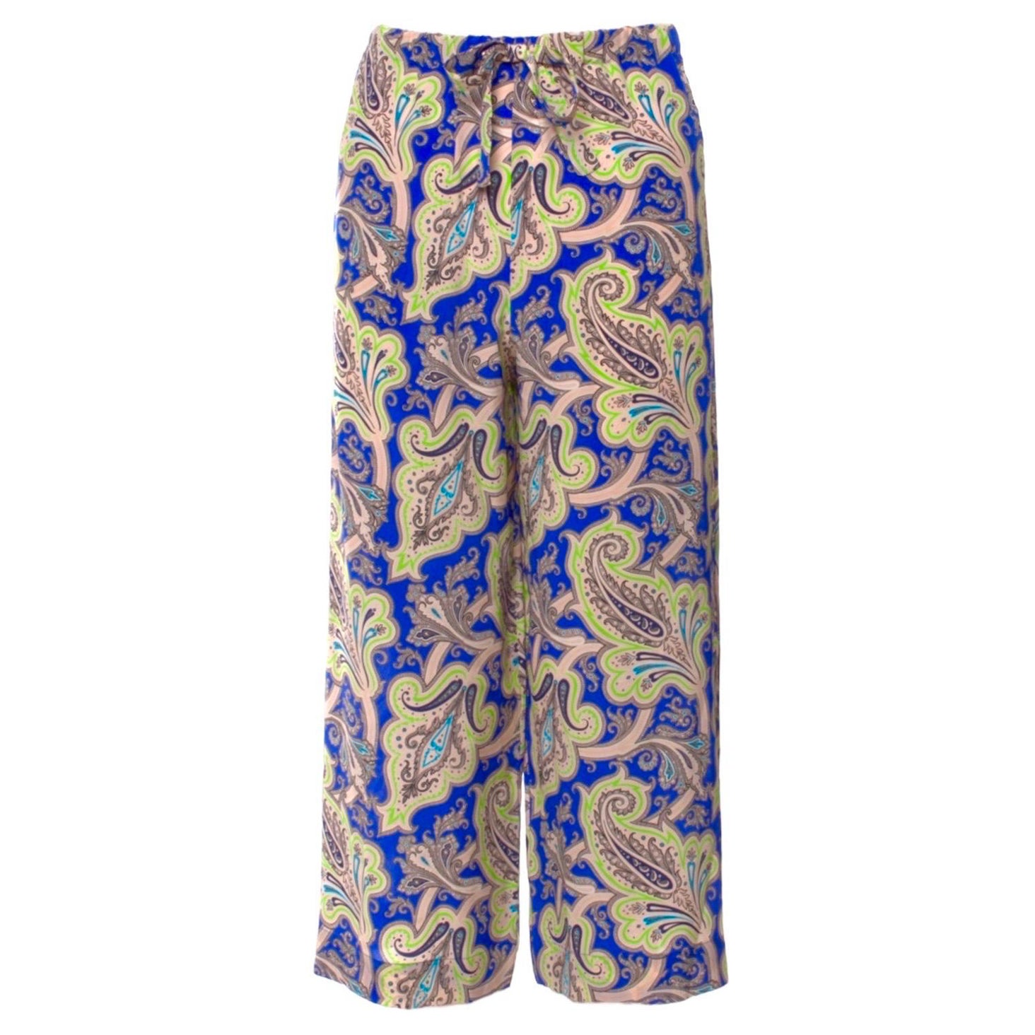 NEW ETRO Paisley Print Silk Palazzo Wide Leg Lounge Pants Trousers 44 For Sale