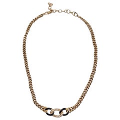 Christian Dior Vintage Gold Metal Chain Link Crystal Enamel Necklace
