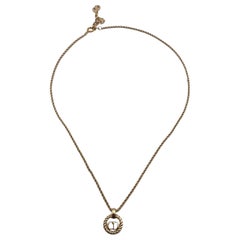 Christian Dior Gold Metal Small CD Logo Round Pendant Chain Necklace