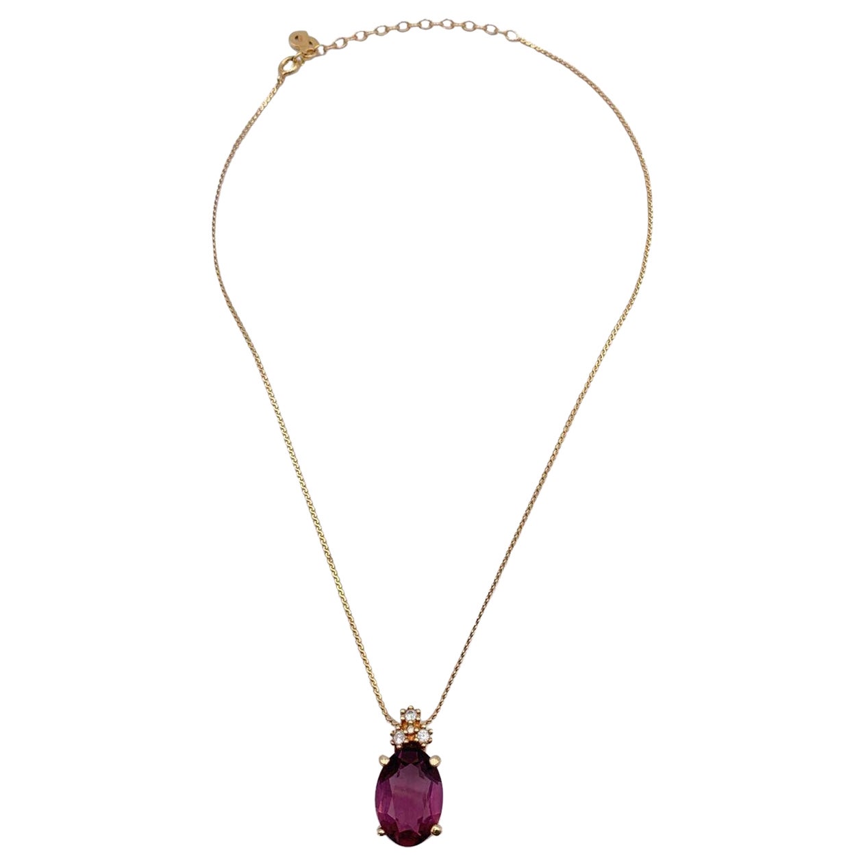 Christian Dior Vintage Gold Oval Purple Crystal Pendant Necklace For Sale