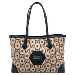 Used Gucci Beige Green GG Jacquard Medium 100 Ophidia Tote Bag