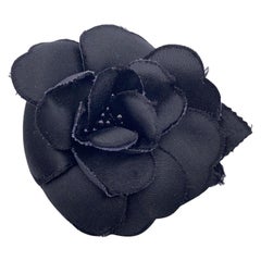 Chanel Vintage Black Silk Flower Brooch Pin Camelia Camellia