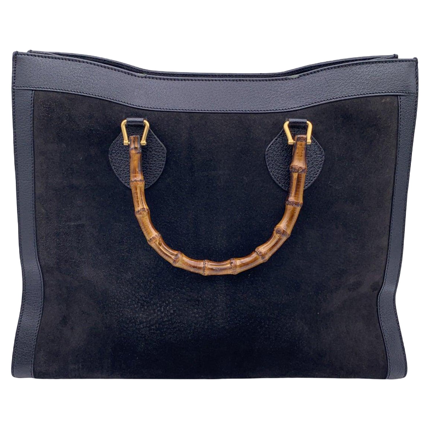 Gucci Vintage Black Suede Leather Princess Diana Maxi XL Tote Bag