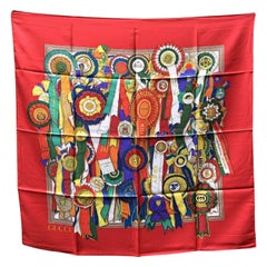 Gucci Vintage Red Silk Horse Ribbon Equestrian Scarf