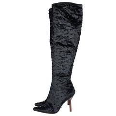 Tom Ford for Gucci Velvet Beaded Over-knee Boots - black 1990S 6