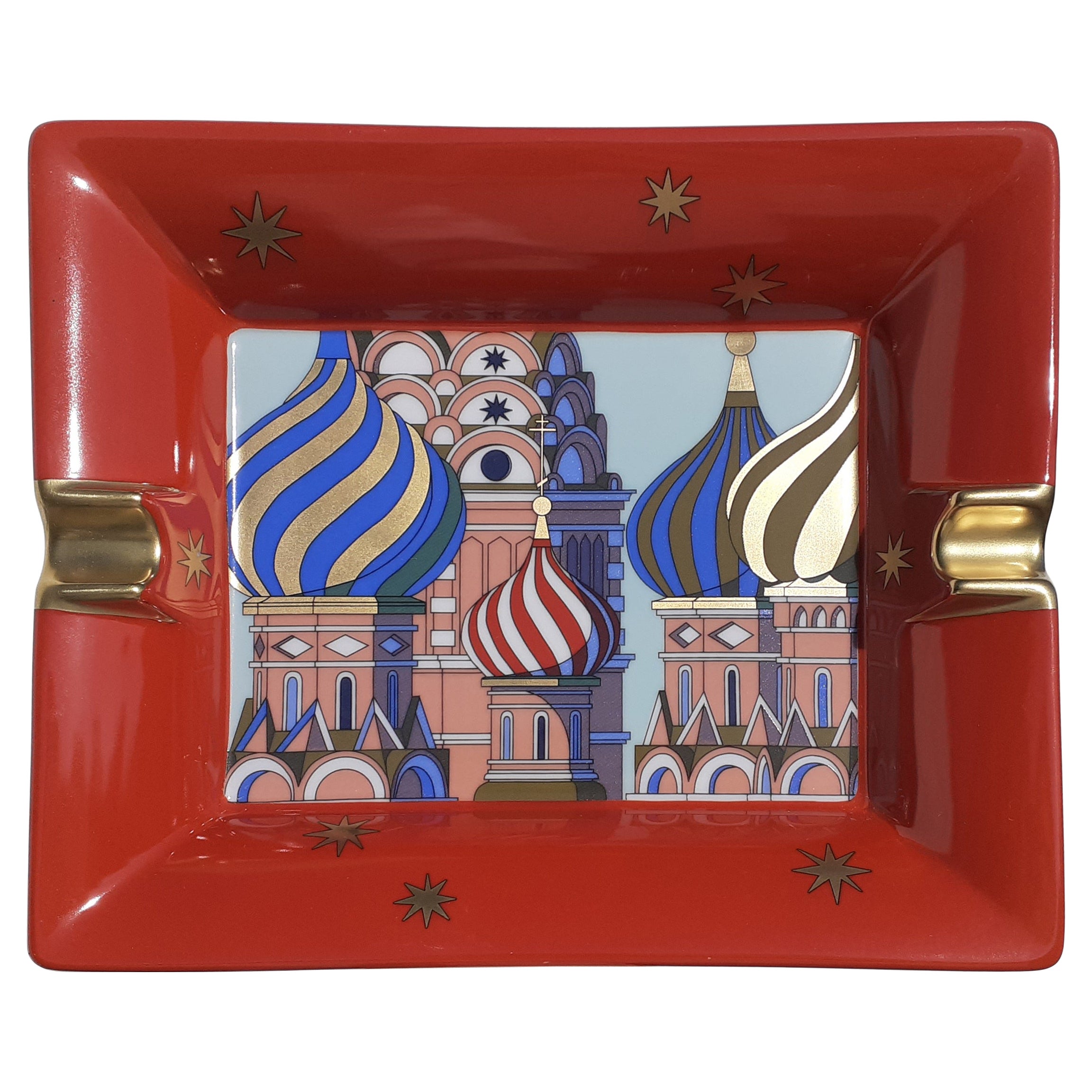 RARE Hermès Zigarre Aschenbecher Saint Basil Kathedrale Druck in Porzellan Russland Moskau im Angebot