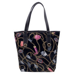 Gucci Black Multicolor Satin Charms cnad Chain Print Tote Bag